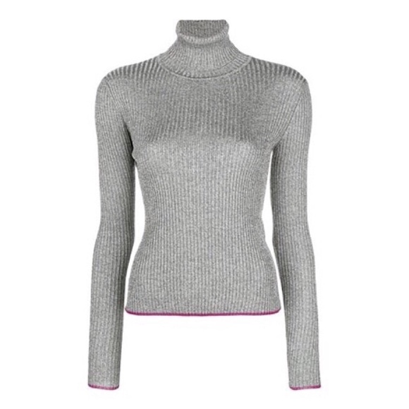 Marco De Vincenzo Silver Lurex Ribbed Turtleneck Sweater - Picture 2 of 9